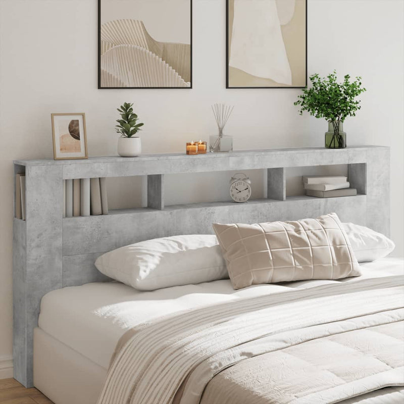 vidaXL betonszürke szerelt fa LED-es fejtámla 220x18,5x103,5 cm