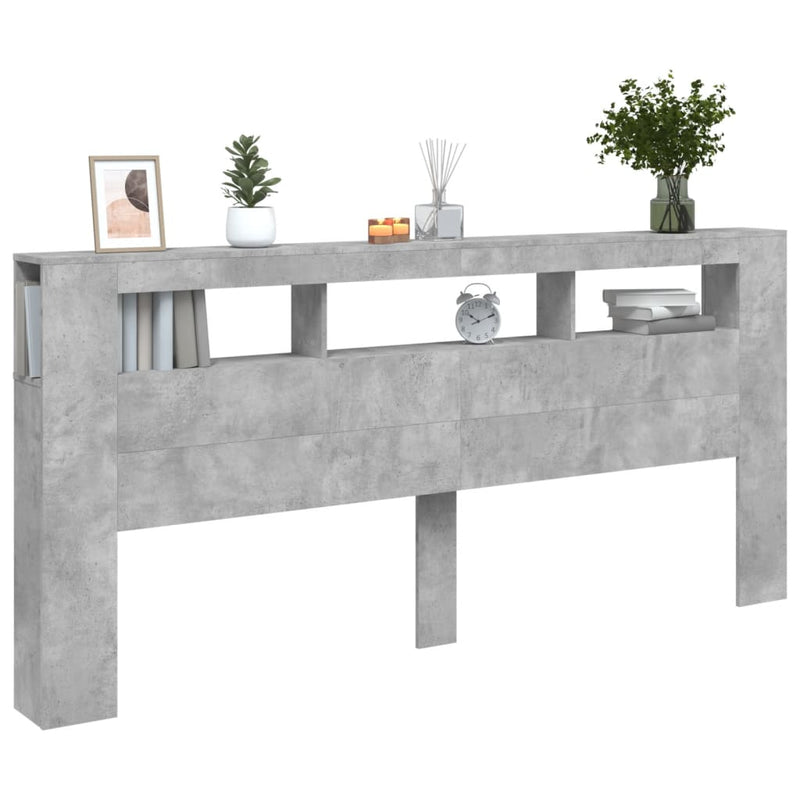 vidaXL betonszürke szerelt fa LED-es fejtámla 220x18,5x103,5 cm