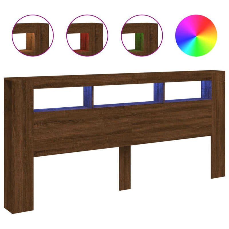 vidaXL barna tölgyszínű szerelt fa LED-es fejtámla 220x18,5x103,5 cm