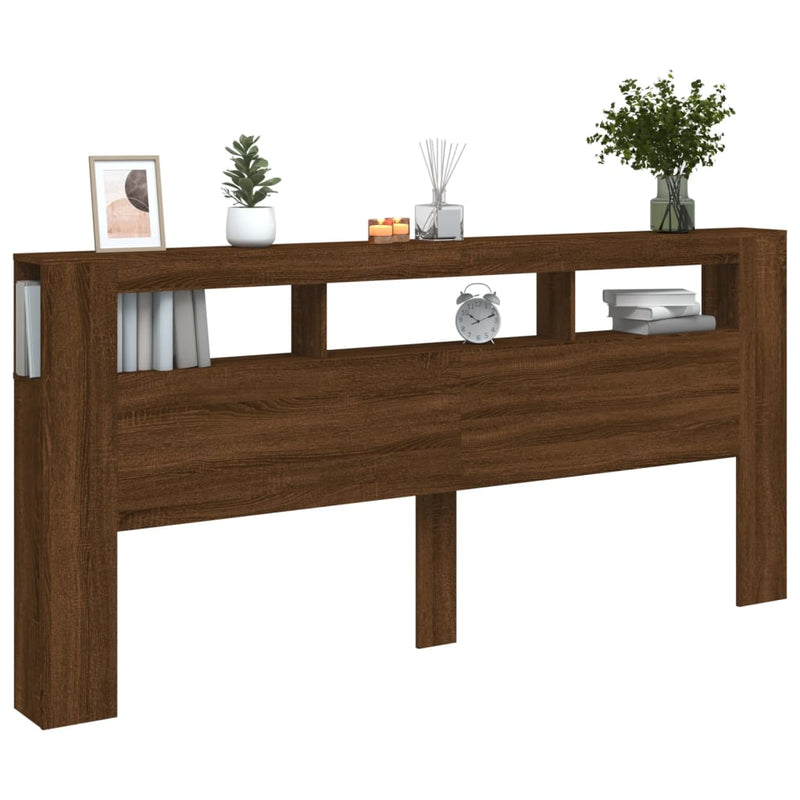 vidaXL barna tölgyszínű szerelt fa LED-es fejtámla 220x18,5x103,5 cm