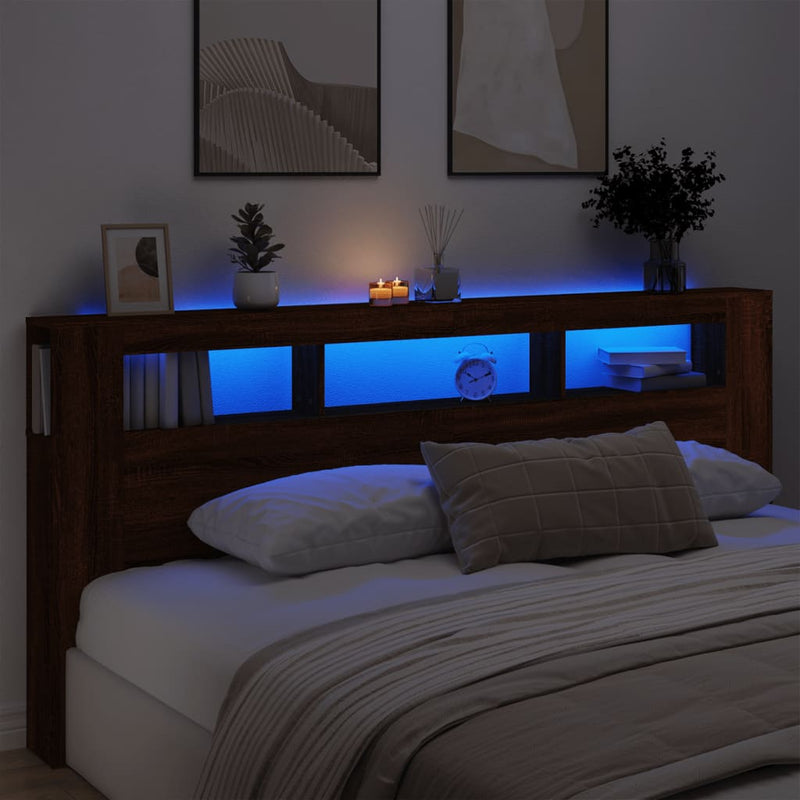 vidaXL barna tölgyszínű szerelt fa LED-es fejtámla 220x18,5x103,5 cm