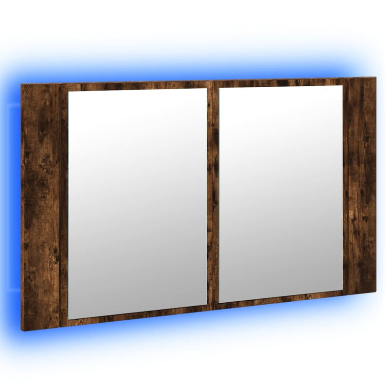 vidaXL füstös tölgy akril LED-es tükrös fürdőszobaszekrény 80x12x45 cm