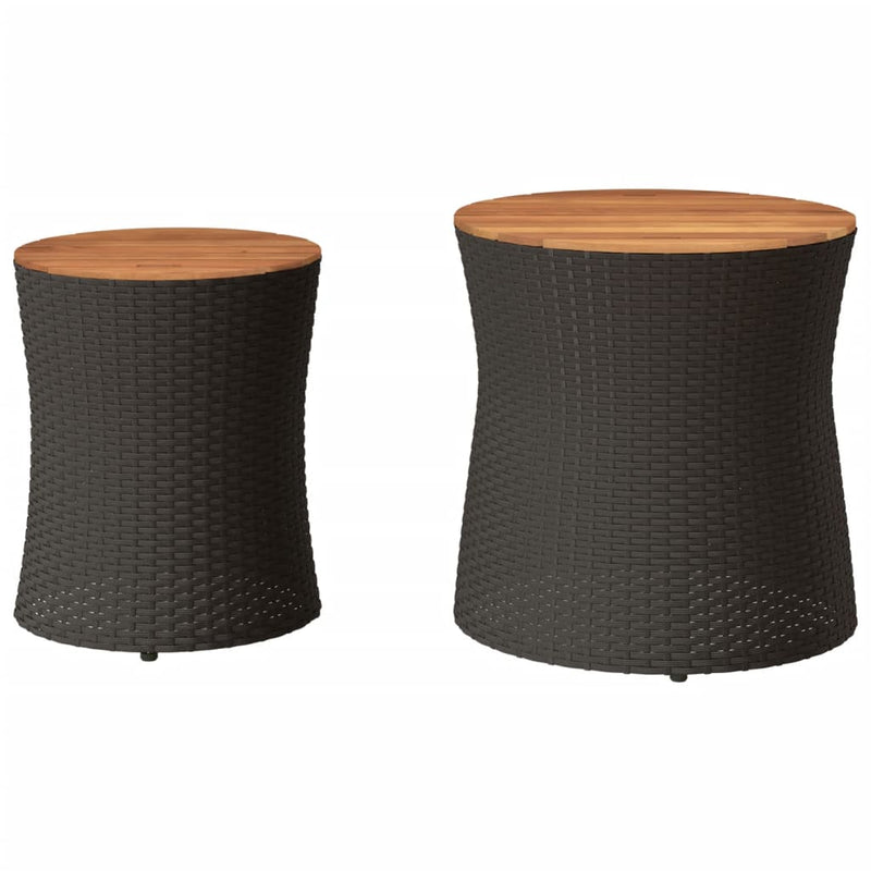 vidaXL 2 db fekete polyrattan kerti kisasztal fa asztallappal
