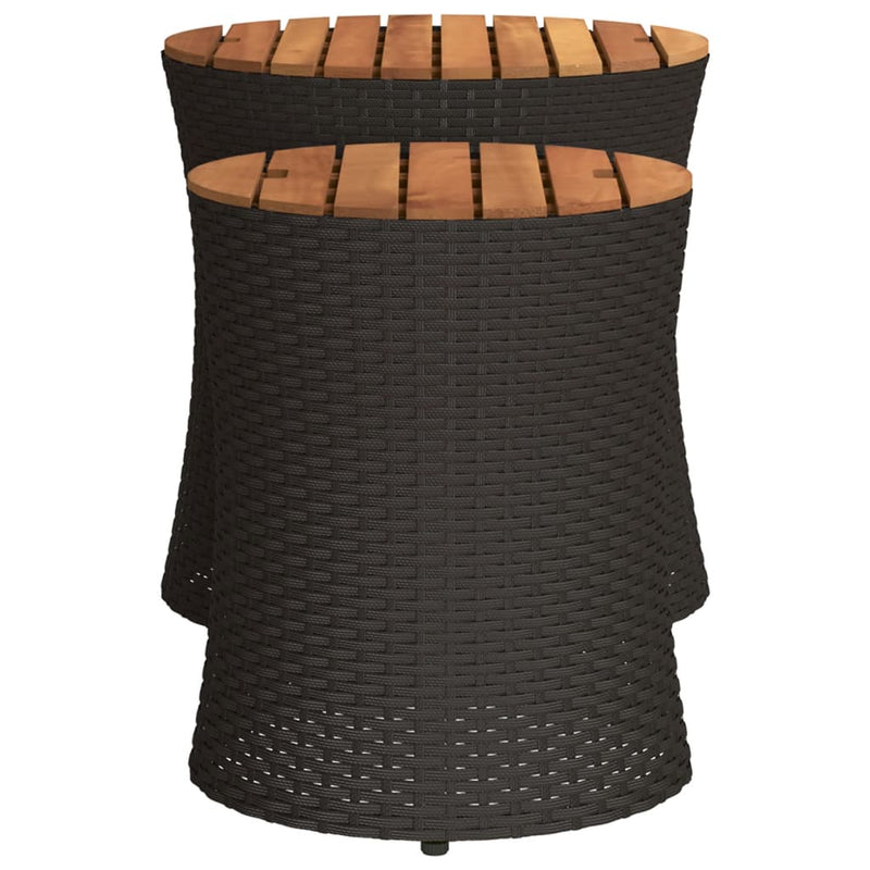 vidaXL 2 db fekete polyrattan kerti kisasztal fa asztallappal