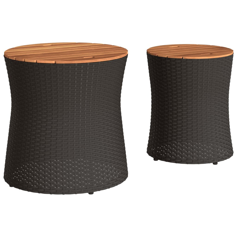 vidaXL 2 db fekete polyrattan kerti kisasztal fa asztallappal