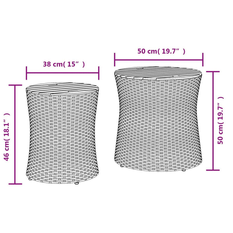 vidaXL 2 db fekete polyrattan kerti kisasztal fa asztallappal