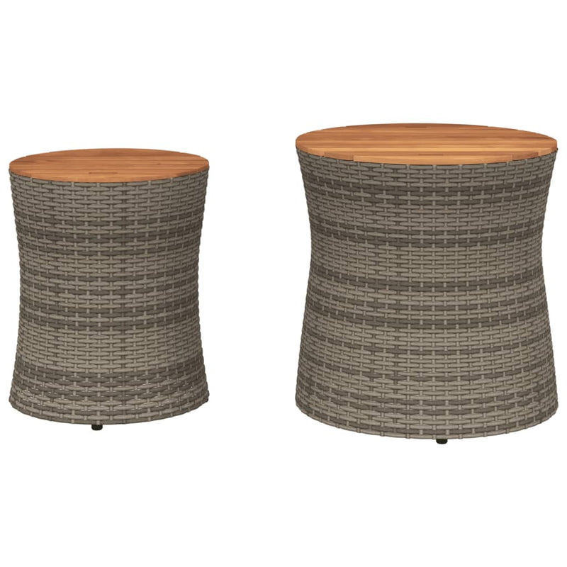vidaXL 2 db szürke polyrattan kerti kisasztal fa asztallappal