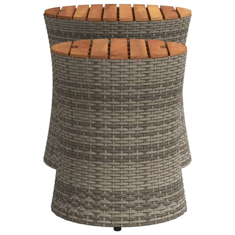 vidaXL 2 db szürke polyrattan kerti kisasztal fa asztallappal