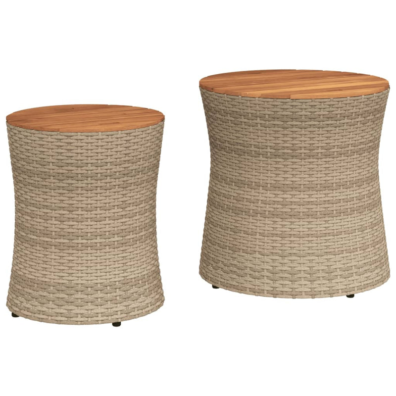 vidaXL 2 db bézs polyrattan kerti kisasztal fa asztallappal