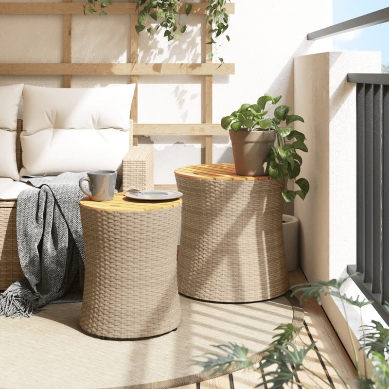 vidaXL 2 db bézs polyrattan kerti kisasztal fa asztallappal