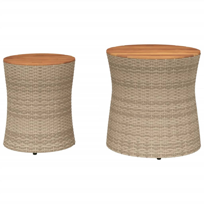 vidaXL 2 db bézs polyrattan kerti kisasztal fa asztallappal