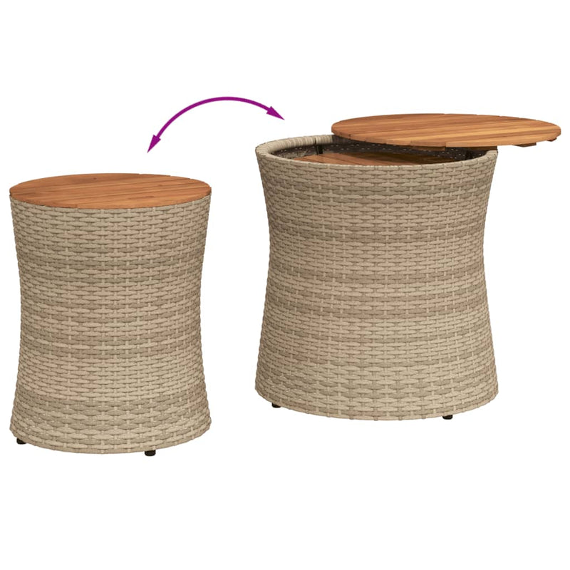 vidaXL 2 db bézs polyrattan kerti kisasztal fa asztallappal