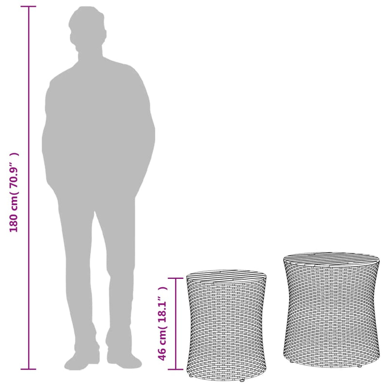 vidaXL 2 db bézs polyrattan kerti kisasztal fa asztallappal
