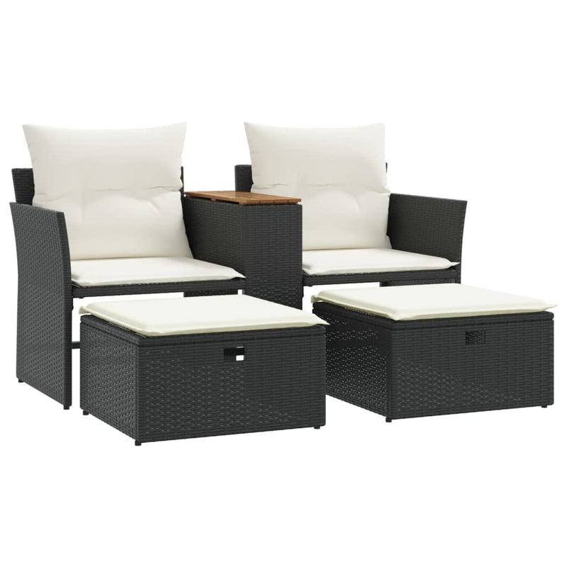 vidaXL 2 személyes fekete polyrattan kerti kanapé zsámollyal