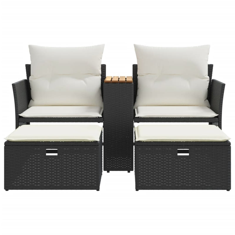 vidaXL 2 személyes fekete polyrattan kerti kanapé zsámollyal