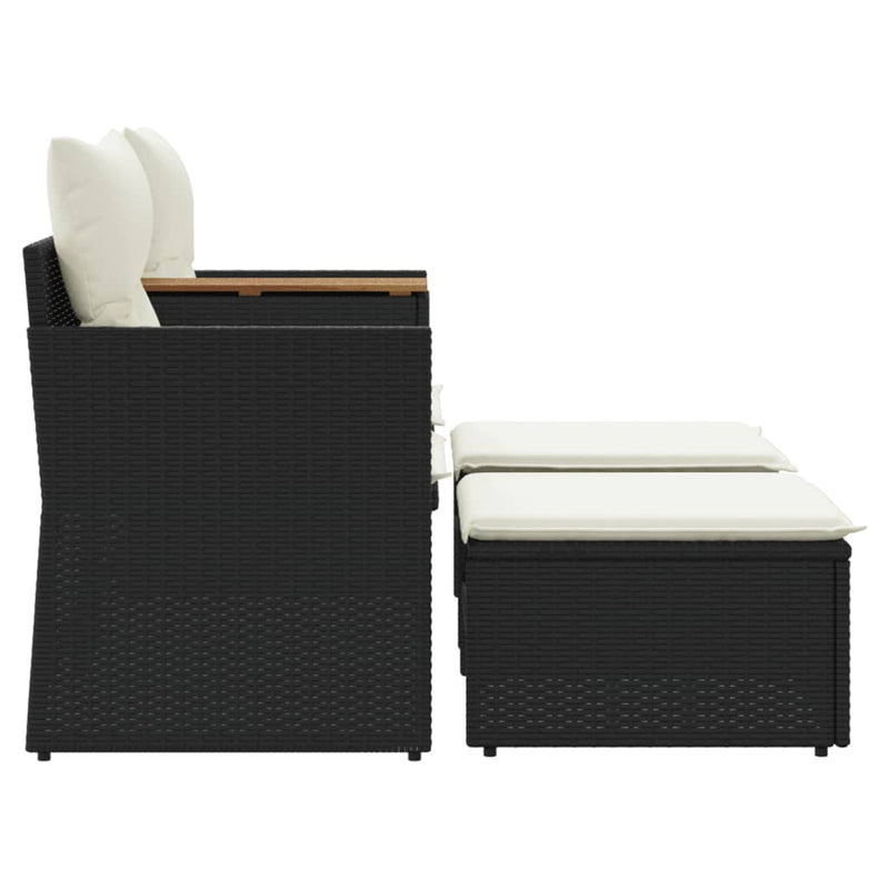 vidaXL 2 személyes fekete polyrattan kerti kanapé zsámollyal
