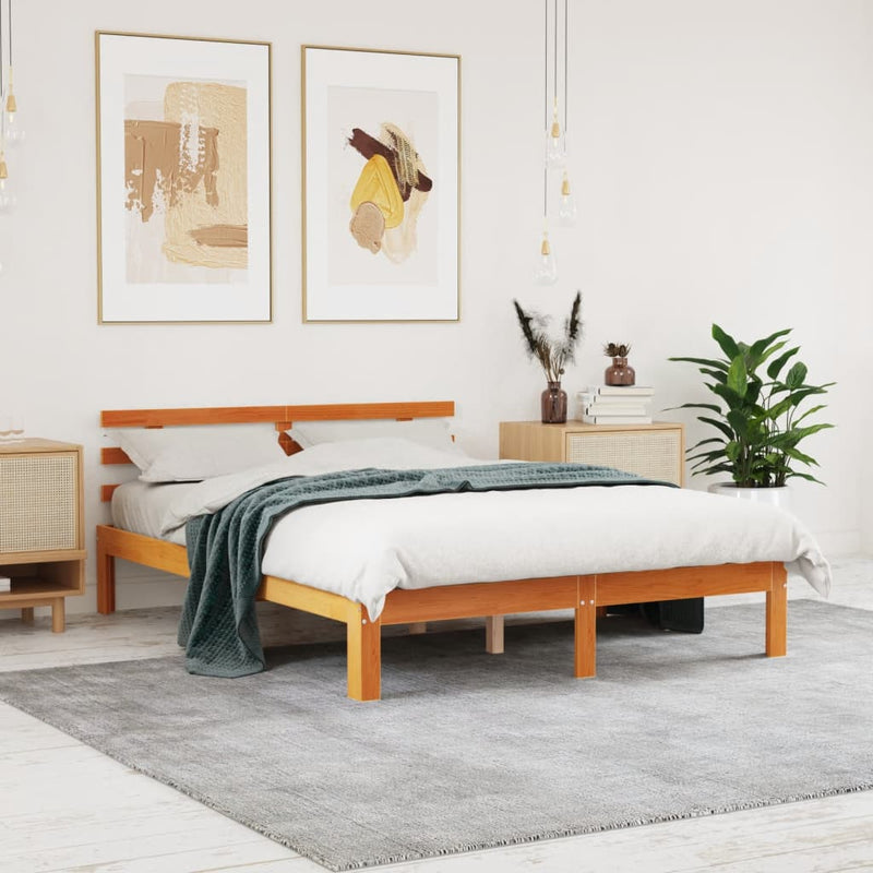vidaXL viaszbarna tömör fenyőfa ágy matrac nélkül 140 x 200 cm
