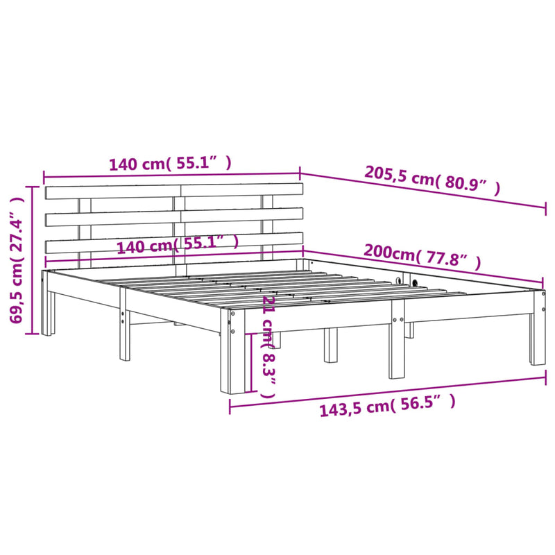 vidaXL viaszbarna tömör fenyőfa ágy matrac nélkül 140 x 200 cm