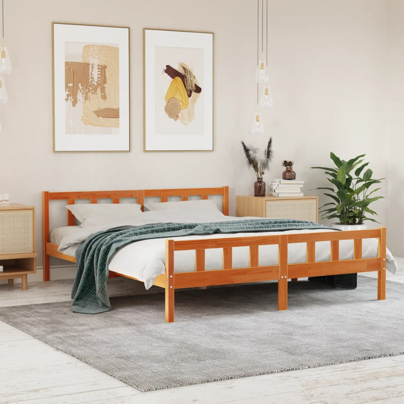 vidaXL viaszbarna tömör fenyőfa ágy matrac nélkül 180 x 200 cm