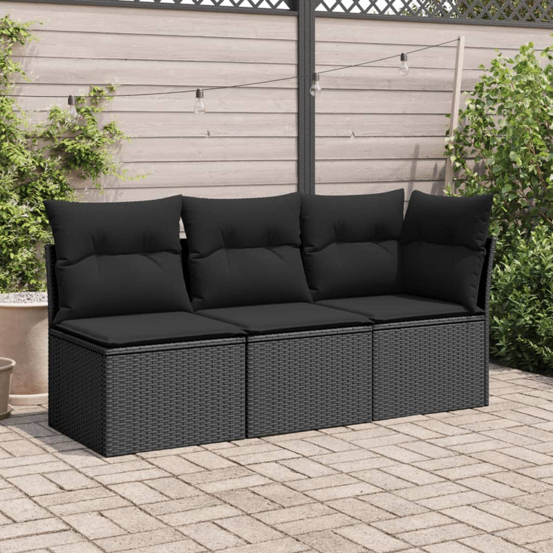 vidaXL fekete polyrattan karfa nélküli kerti kanapé párnával