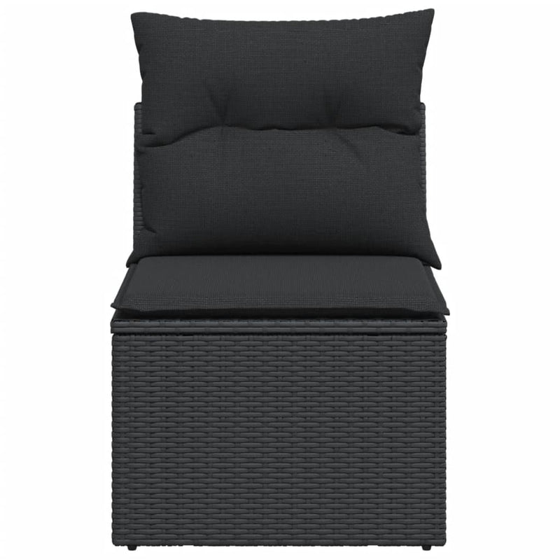 vidaXL fekete polyrattan karfa nélküli kerti kanapé párnával