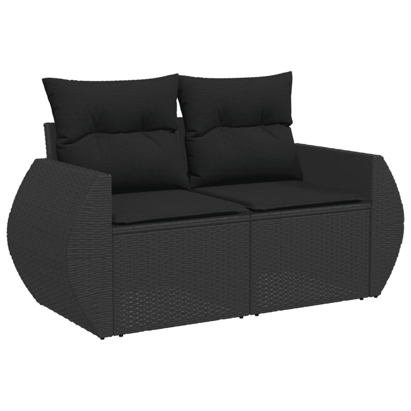 vidaXL 2 személyes fekete polyrattan kerti kanapé párnával