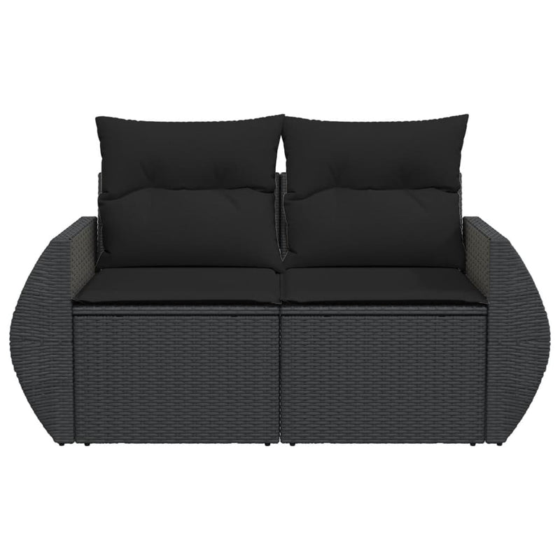 vidaXL 2 személyes fekete polyrattan kerti kanapé párnával