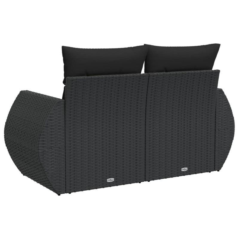 vidaXL 2 személyes fekete polyrattan kerti kanapé párnával
