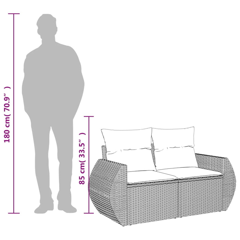 vidaXL 2 személyes fekete polyrattan kerti kanapé párnával
