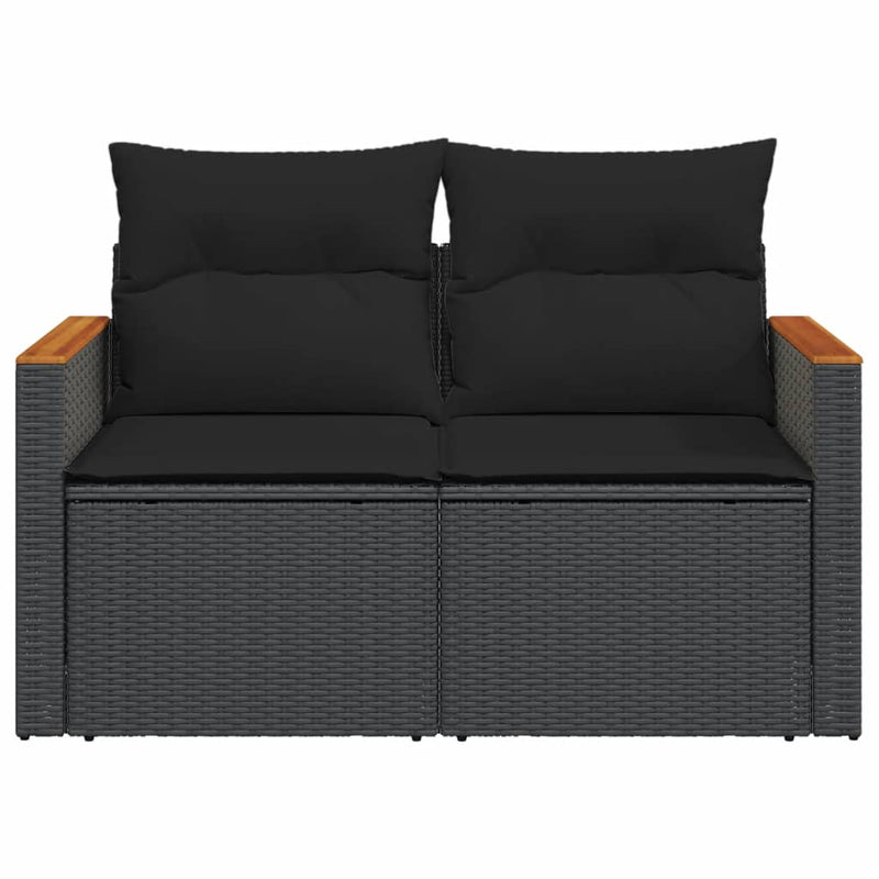 vidaXL 2 személyes fekete polyrattan kerti kanapé párnával