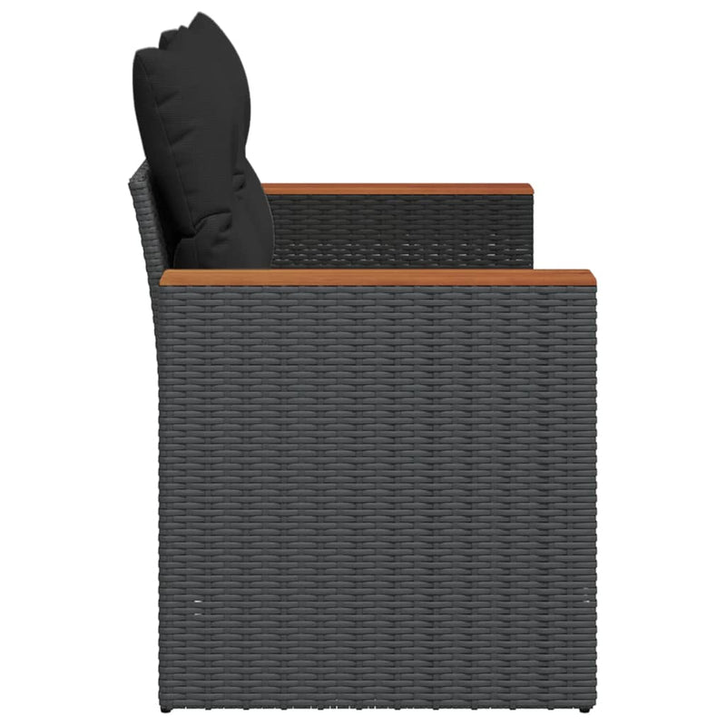 vidaXL 2 személyes fekete polyrattan kerti kanapé párnával