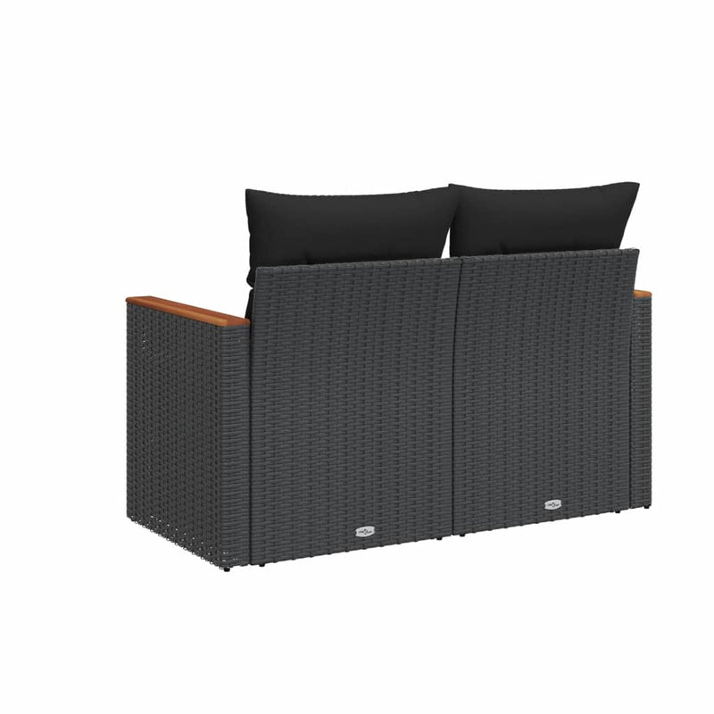 vidaXL 2 személyes fekete polyrattan kerti kanapé párnával
