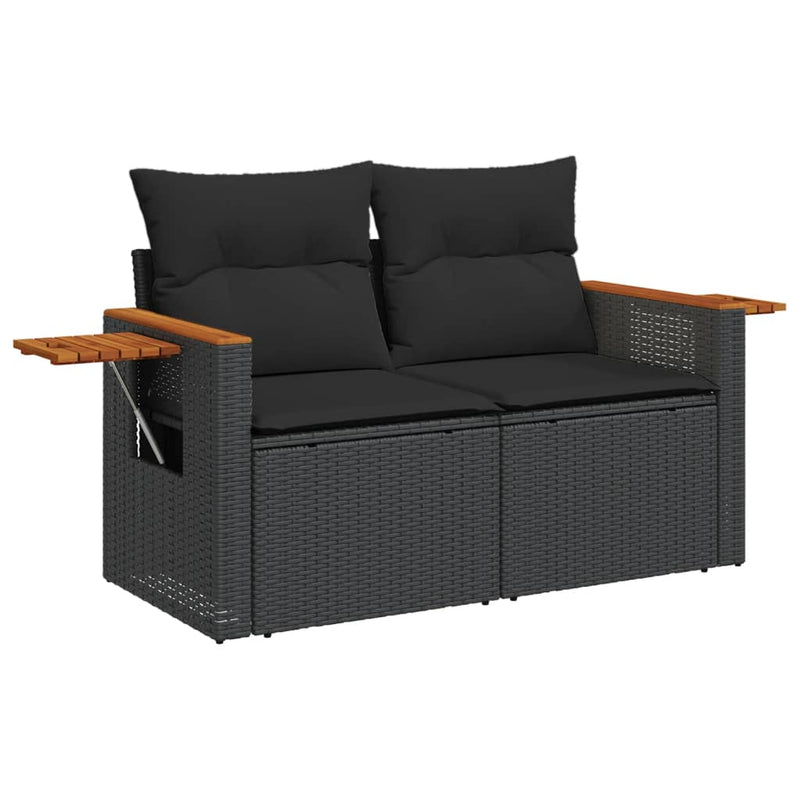 vidaXL 2 személyes fekete polyrattan kerti kanapé párnával