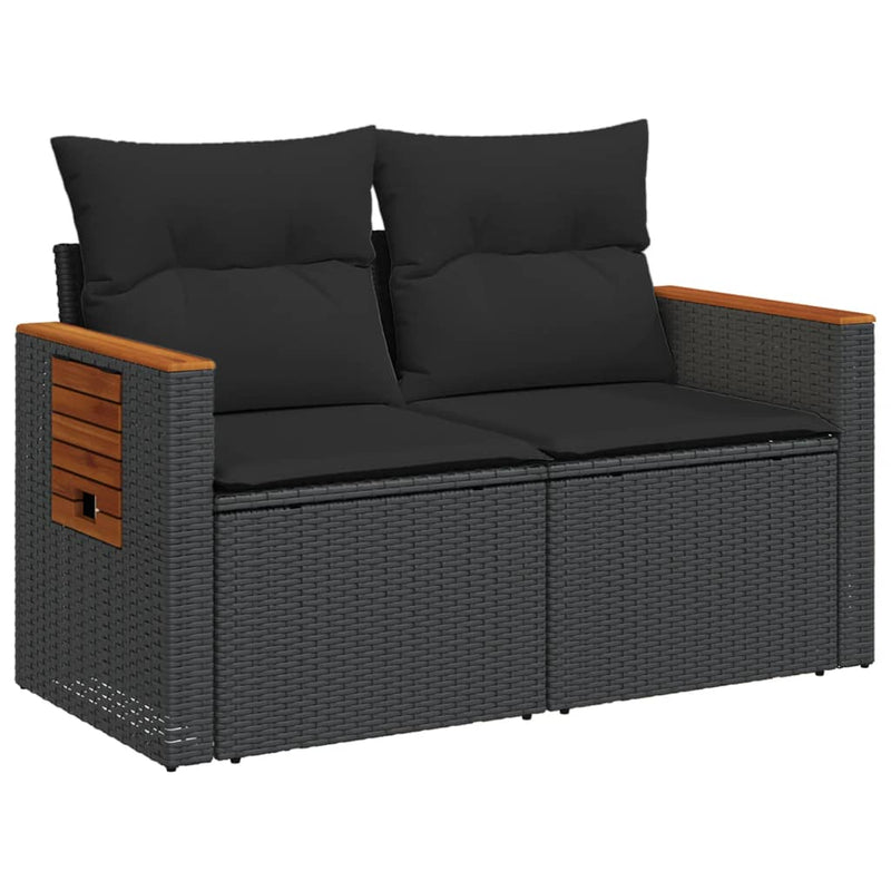 vidaXL 2 személyes fekete polyrattan kerti kanapé párnával