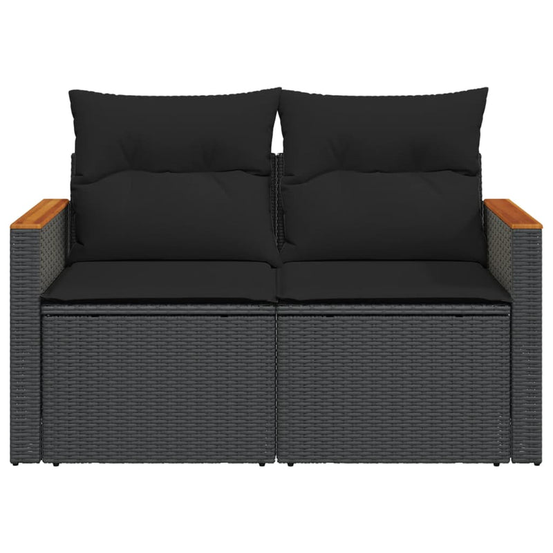 vidaXL 2 személyes fekete polyrattan kerti kanapé párnával