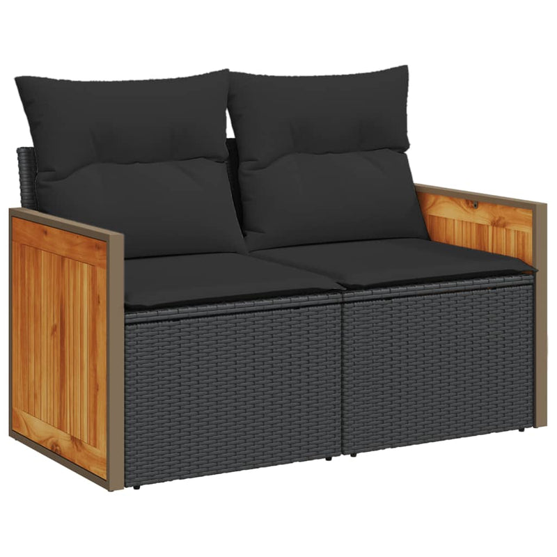 vidaXL 2 személyes fekete polyrattan kerti kanapé párnával