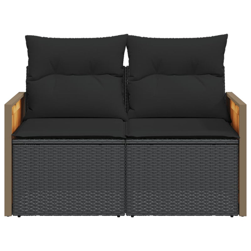 vidaXL 2 személyes fekete polyrattan kerti kanapé párnával