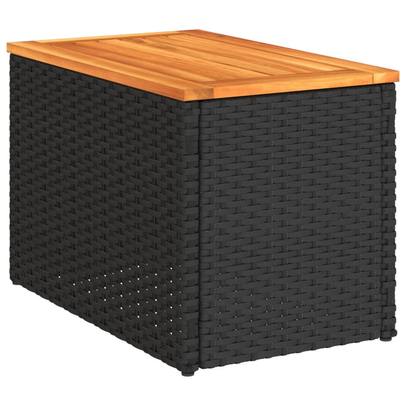 vidaXL 2 db fekete polyrattan és tömör fa kerti kisasztal 55x34x37 cm