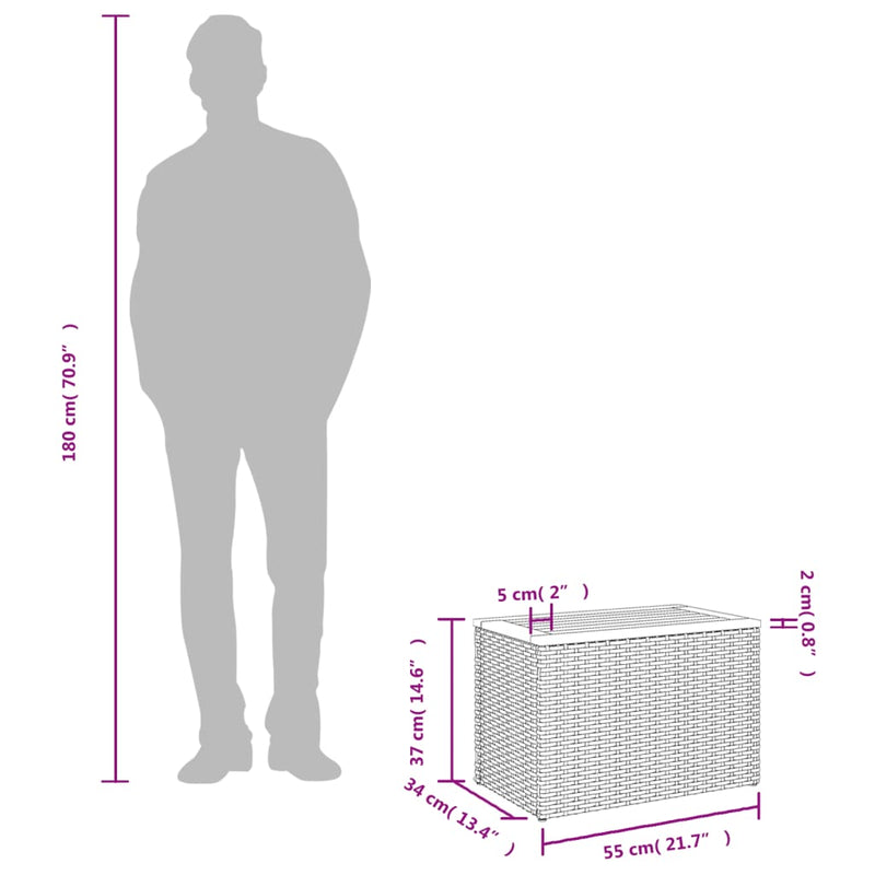 vidaXL 2 db fekete polyrattan és tömör fa kerti kisasztal 55x34x37 cm