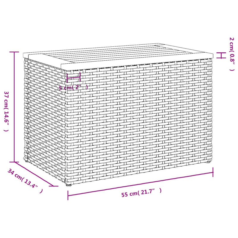 vidaXL 2 db fekete polyrattan és tömör fa kerti kisasztal 55x34x37 cm