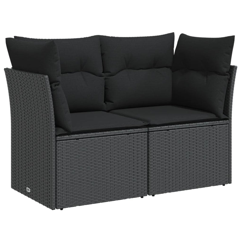 vidaXL 2 személyes fekete polyrattan kerti kanapé párnával