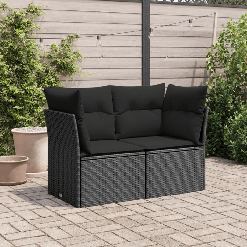 vidaXL 2 személyes fekete polyrattan kerti kanapé párnával