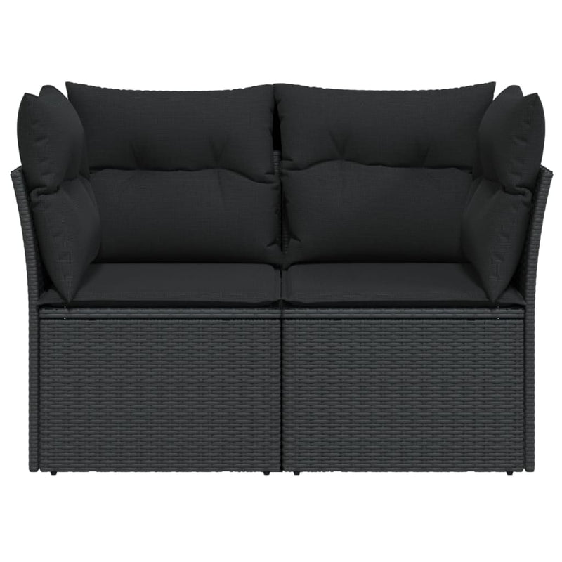 vidaXL 2 személyes fekete polyrattan kerti kanapé párnával