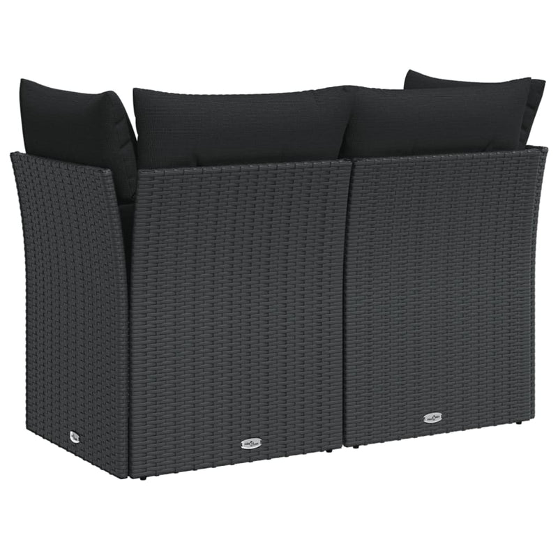 vidaXL 2 személyes fekete polyrattan kerti kanapé párnával