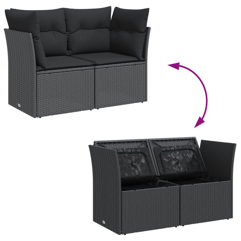vidaXL 2 személyes fekete polyrattan kerti kanapé párnával