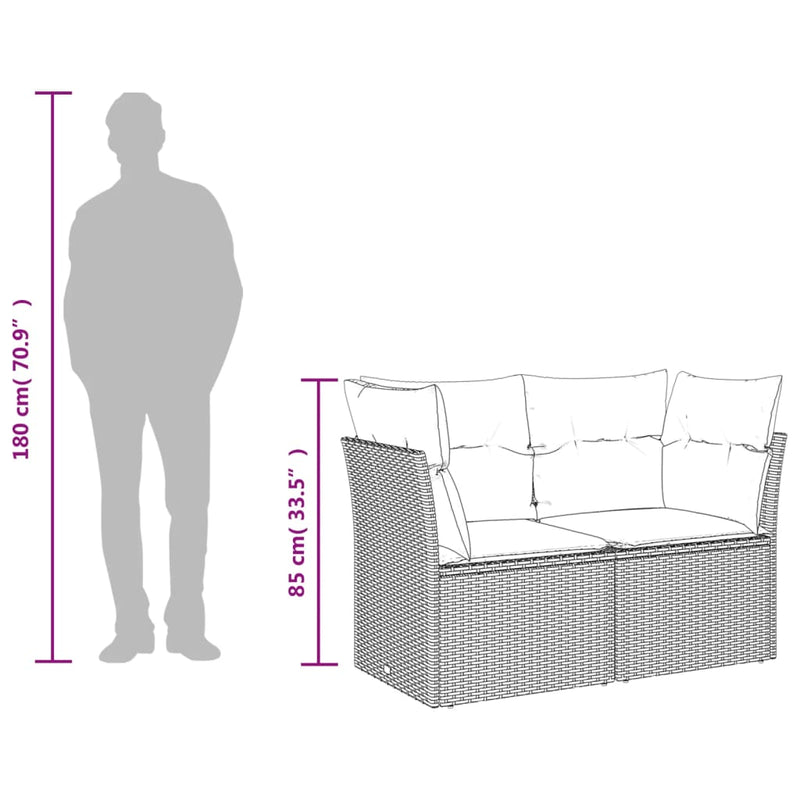 vidaXL 2 személyes fekete polyrattan kerti kanapé párnával