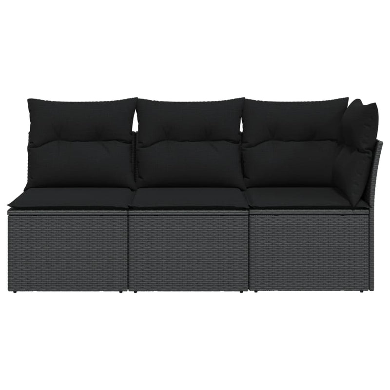 vidaXL fekete 3 személyes polyrattan kerti kanapé párnákkal