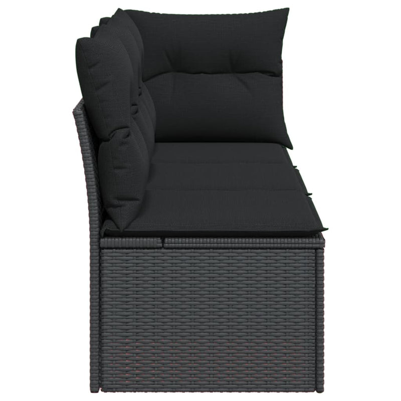 vidaXL fekete 3 személyes polyrattan kerti kanapé párnákkal