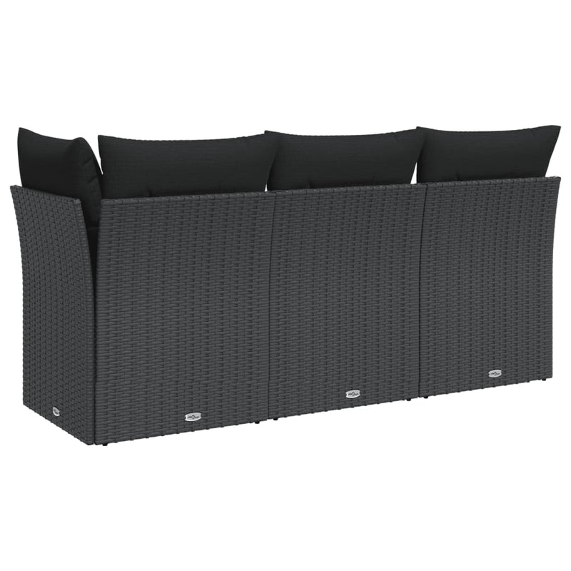 vidaXL fekete 3 személyes polyrattan kerti kanapé párnákkal