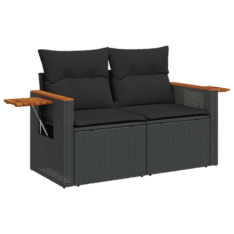 vidaXL 2 személyes fekete polyrattan kerti kanapé párnával